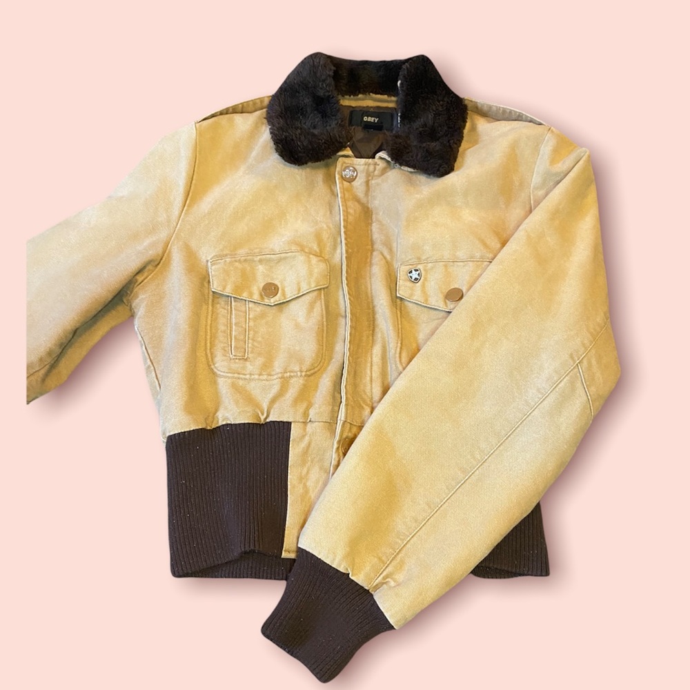 ⭐️ OBEY ⭐️ canvas cropped bomber jacket - large